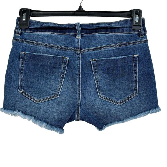 Forever 21 SZ 29 Jean Shorts Floral Embroidery Distressed Frayed Mid-Rise Blue - Picture 5 of 7